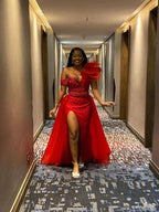 Impresionante vestido de noche rojo sirena con abertura para chicas negras Y5332