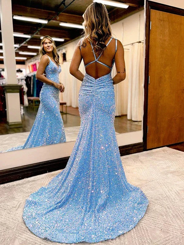 Vestidos de Baile com Lantejoulas de Veludo Franzidos SYP139