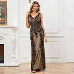 Vestidos largos de noche formales para mujer vintage con lentejuelas y abalorios, cuello redondo, encaje largo, sexy, para fiesta y ocasión especial