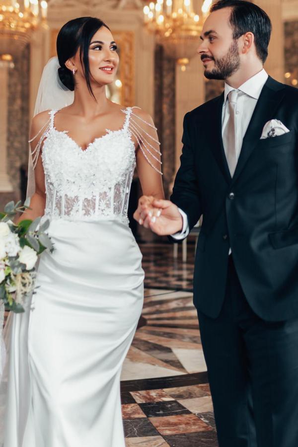 Vestidos de novia vintage largos de sirena con cuentas, sin mangas y encaje