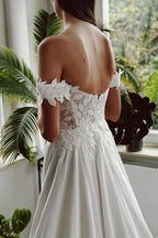 Abito da sposa vintage lungo bianco a linea ad A con scollo a barca e spacco