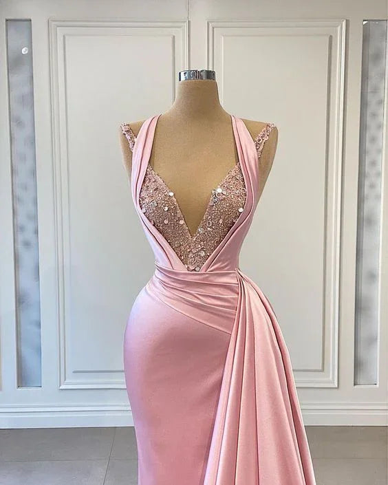 Robe longue rose de bal, robe de concours, robe de soirée, robe de fête de fin d'études Y562
