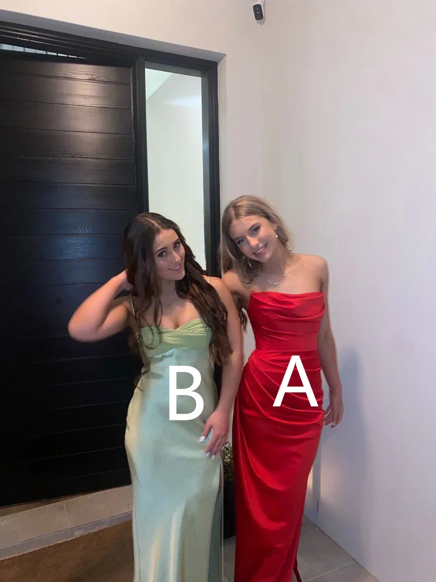 Classy Red Satin Long Evening Dress Red Party Gown Y4929