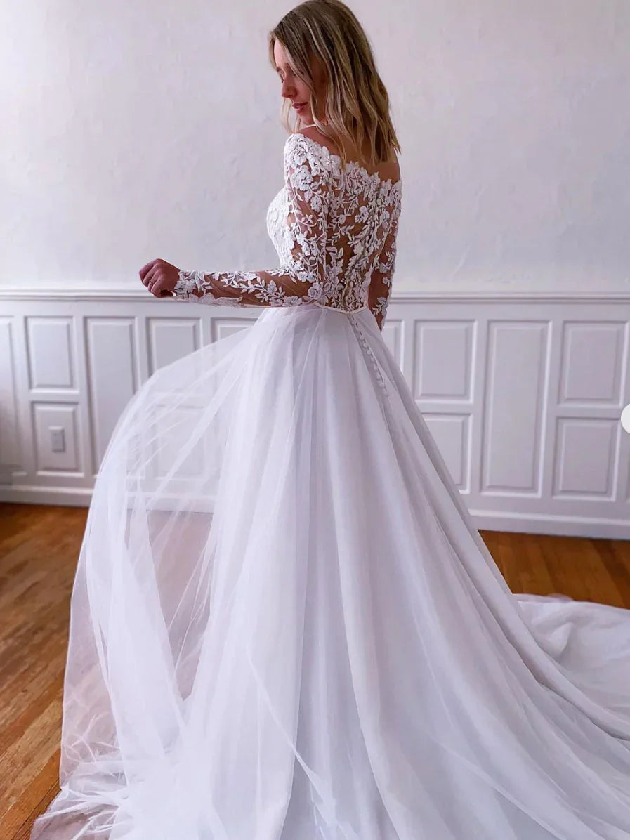 Robe longue de bal en tulle de dentelle blanche, robe de soirée en tulle de dentelle blanche Y251