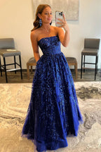 Roycebridal Zara | Langes Ballkleid aus A-Linien-Spitze mit Pailletten und Taschen