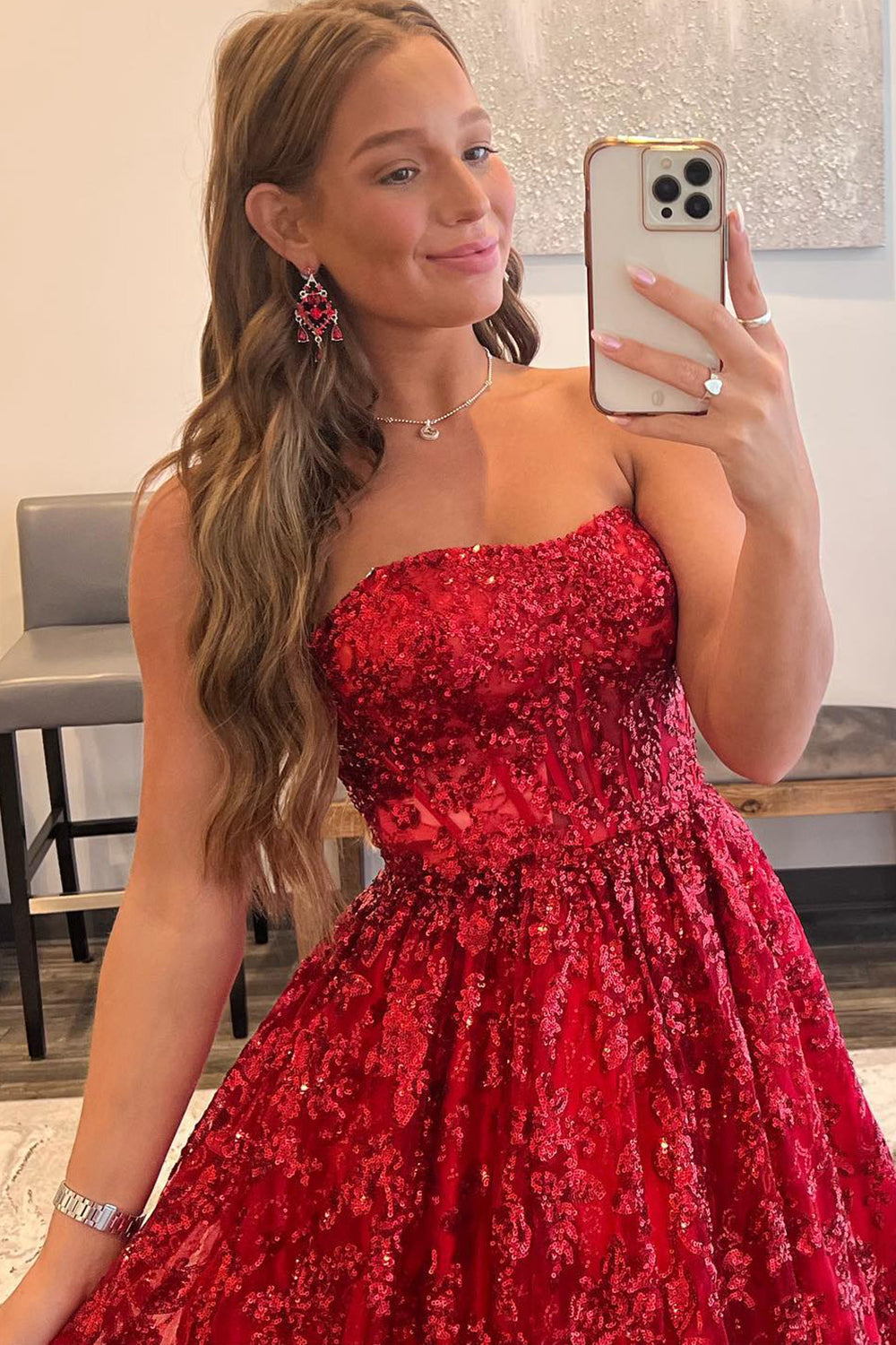 Roycebridal Zara | Langes Ballkleid aus A-Linien-Spitze mit Pailletten und Taschen
