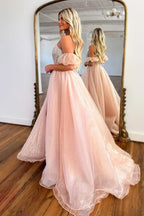 Roycebridal Brianna | A-Linien-Ballkleid aus trägerlosem Organza in Rosa mit Korsett