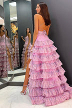 Roycebridal Lena | A-Linien-Ballkleid aus bedrucktem Tüll mit Spaghettiträgern und Rüschen