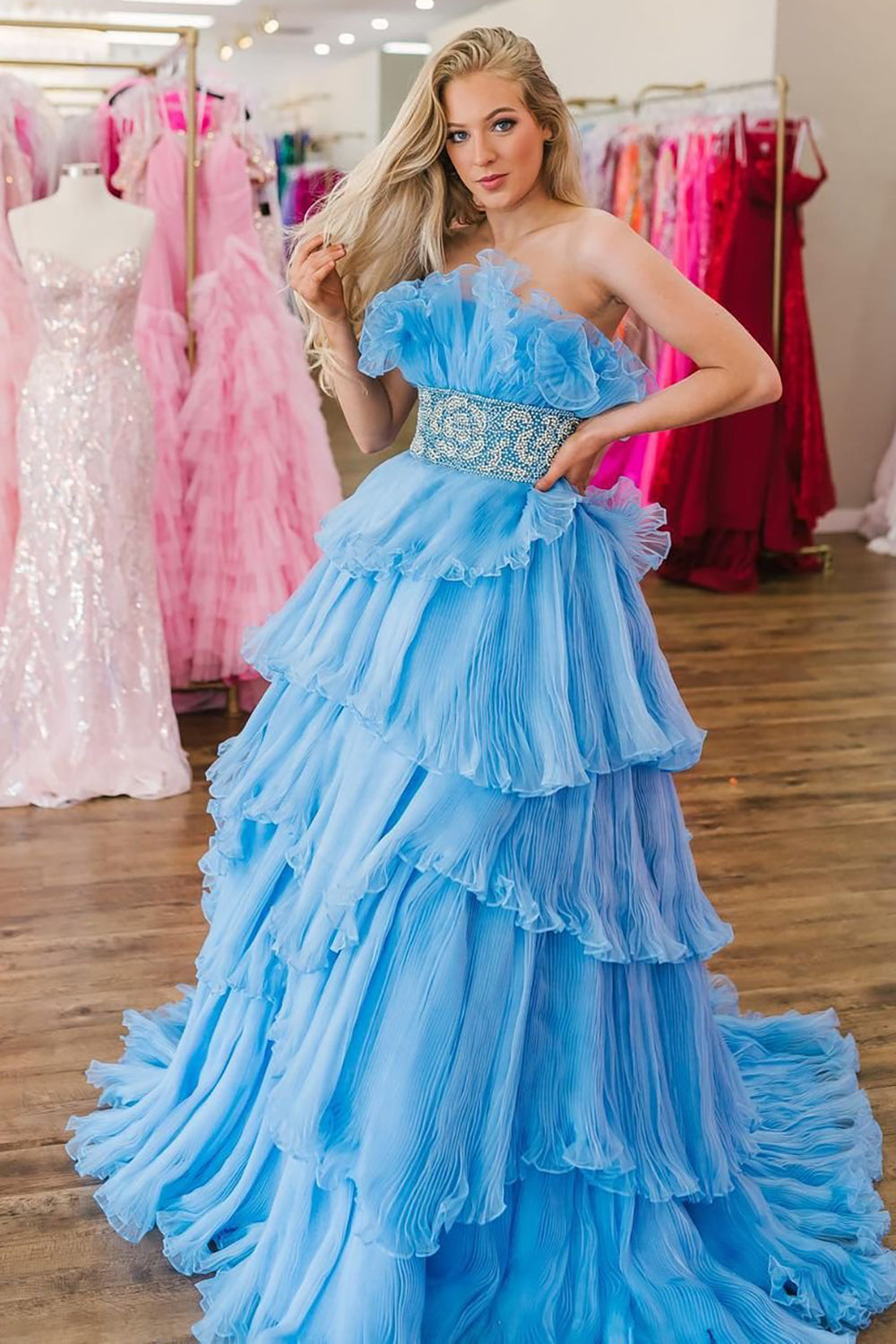 Roycebridal Peyton | Langes, trägerloses Ballkleid in A-Linie mit Rüschen