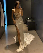 Weißes langes Ballkleid mit einem Schulterriemen und hohem Schlitz, sexy Abendkleid Y189