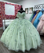 Vestidos Verde-Sálvia para Quinceanera com Flores 3D Vestido de Baile Doce 15 Anos Y2614
