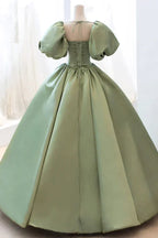 Vestido longo de baile em cetim com saia rodada, vestido de noite com mangas curtas Y4313