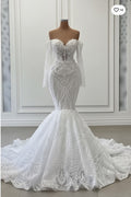 Charming Long Sleeve Mermaid Wedding Dress With Ruffles And Lace