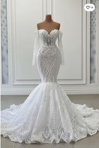 Charming Long Sleeve Mermaid Wedding Dress With Ruffles And Lace