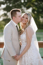 White 3D Floral Lace A Line Wedding Dress With Open Back Cathedral Train