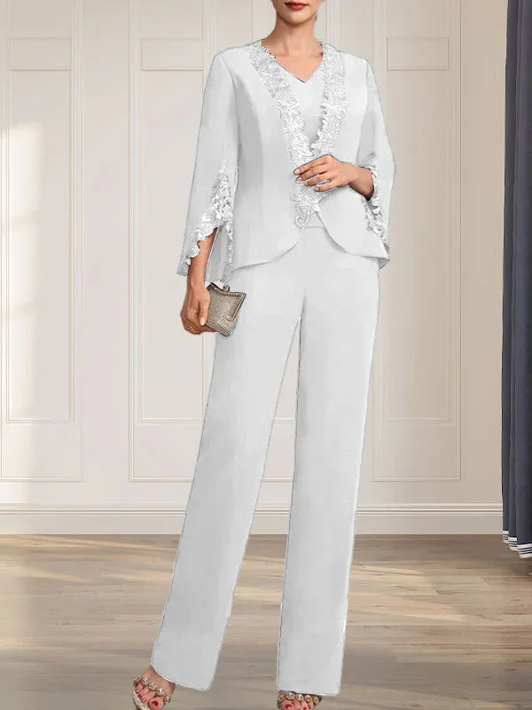 Getrennte Overall/Hosenanzug V-Ausschnitt bodenlanger Chiffon Brautmutterkleid