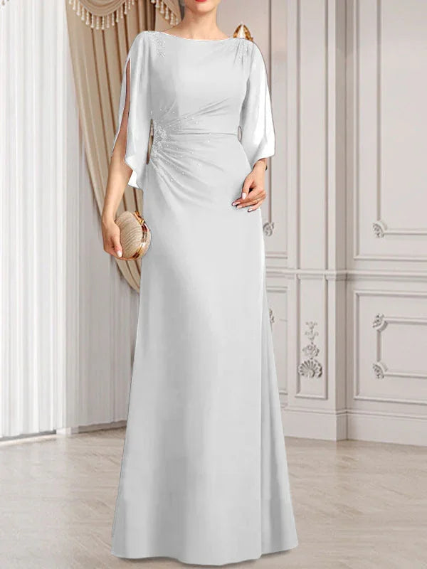 Sheath/Column Scoop Floor-Length Chiffon Mother of the Bride Dress With Pleated Beading