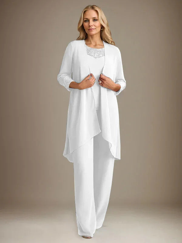 Chiffon Scoop Long Sleeves Mother Of The Bride Pantsuits With Jacket