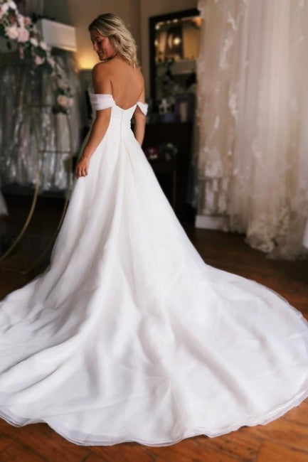 Robe de mariée blanche à épaules dénudées avec fente haute