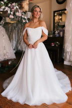 Robe de mariée blanche à épaules dénudées avec fente haute