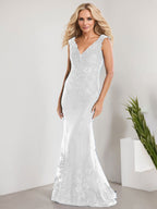 A-line V-Neck Floor-Length Lace Chiffon Mother of the Bride Dress With Applique Sequins Mermaid Dresses