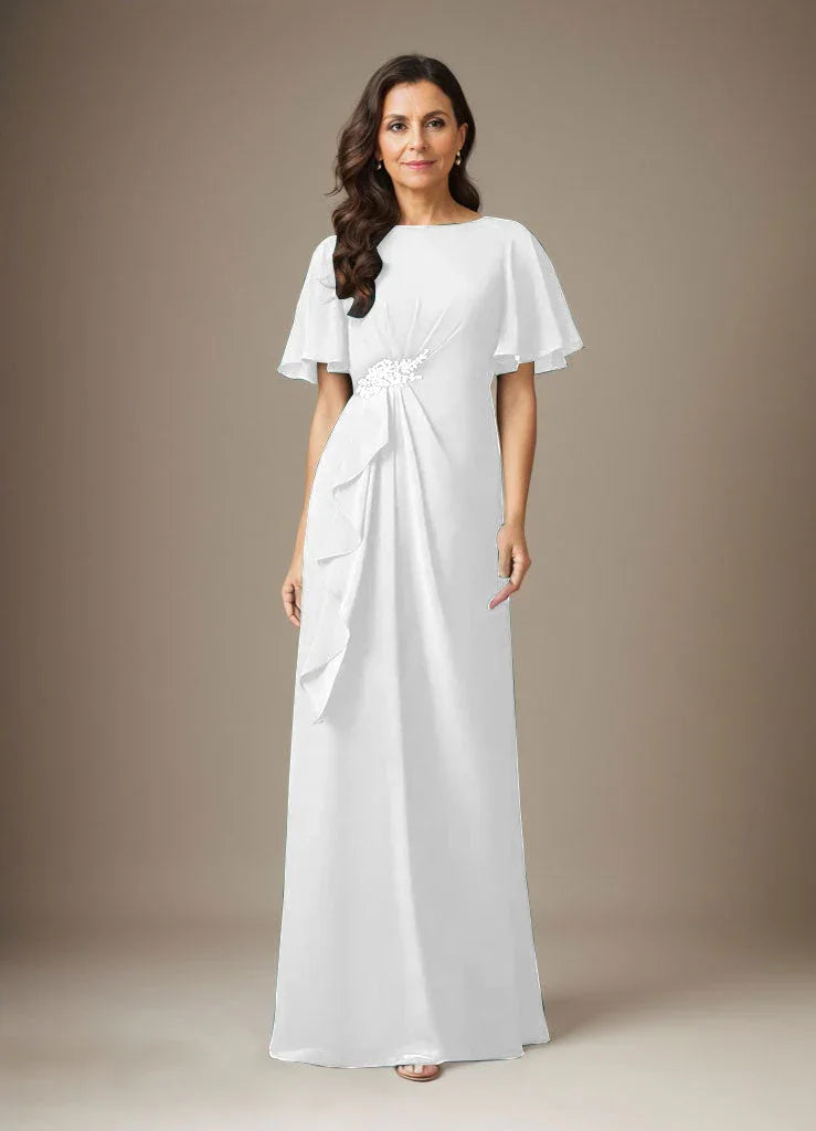 Abito a guaina blu scuro in chiffon con perline