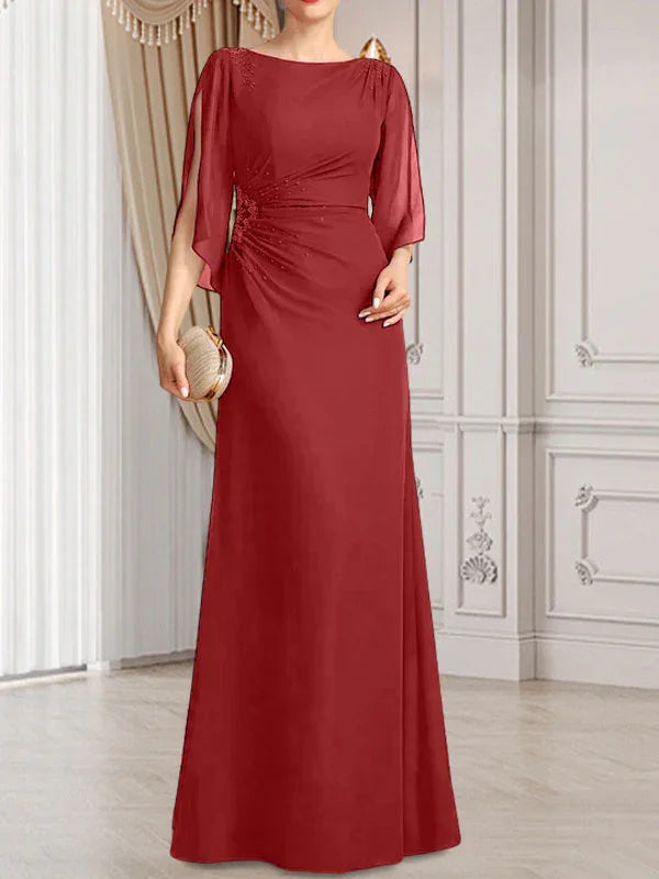 Sheath/Column Scoop Floor-Length Chiffon Mother of the Bride Dress With Pleated Beading