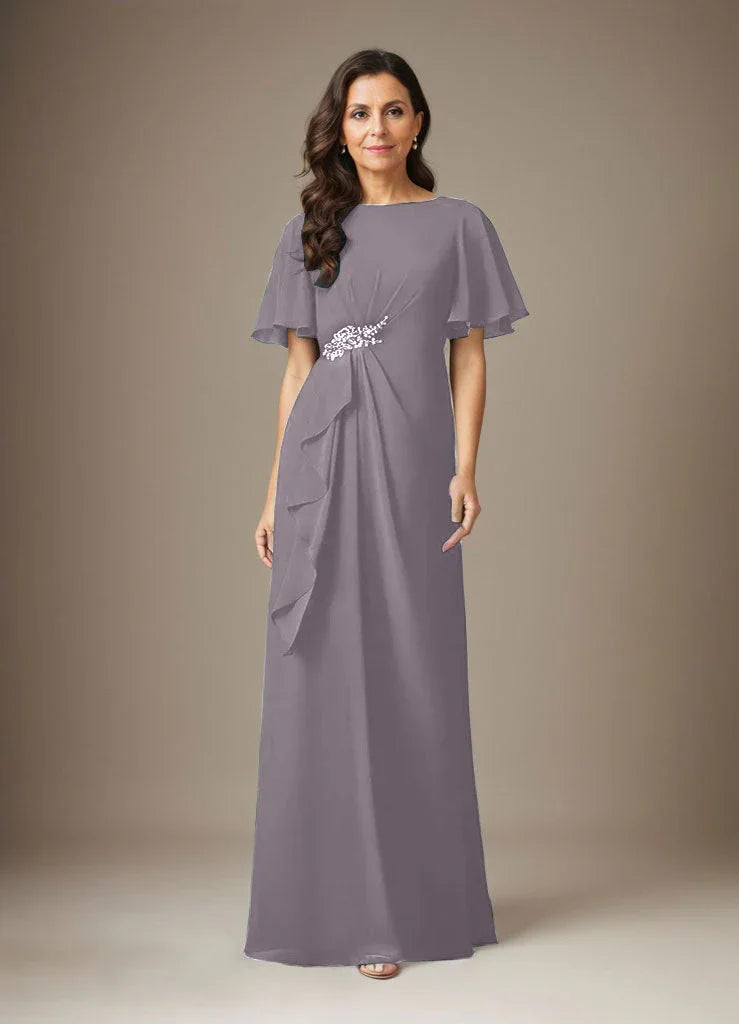 Abito a guaina blu scuro in chiffon con perline