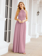 Halter Sleeveless Bridesmaid Dresses Long for Party Wedding Evening 28054