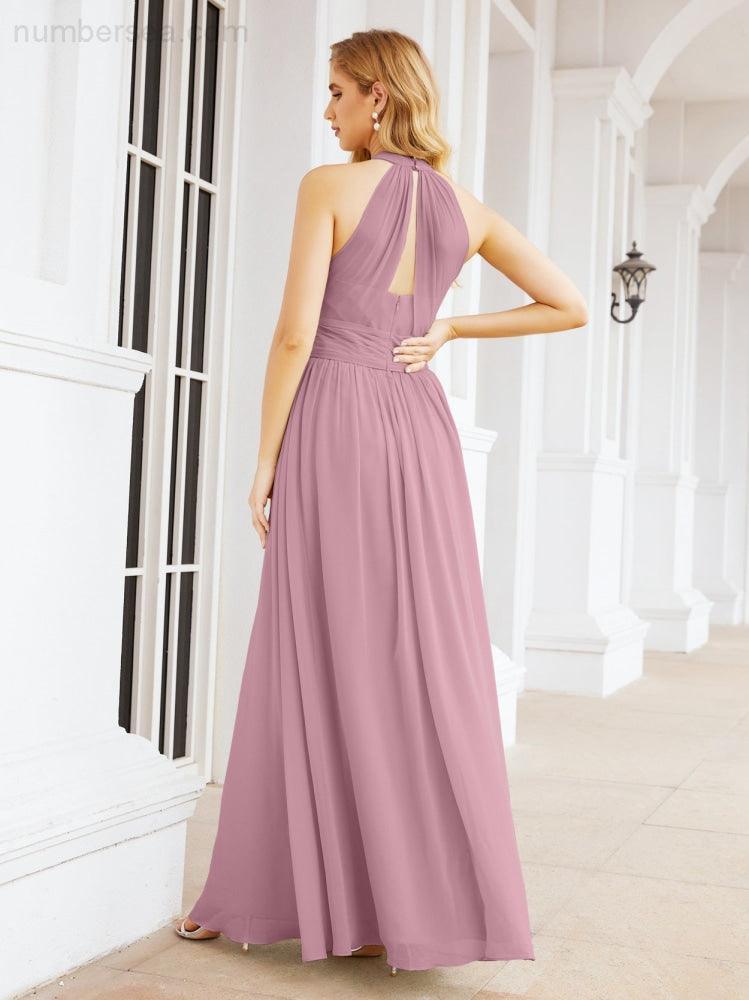 Halter Sleeveless Bridesmaid Dresses Long for Party Wedding Evening 28054