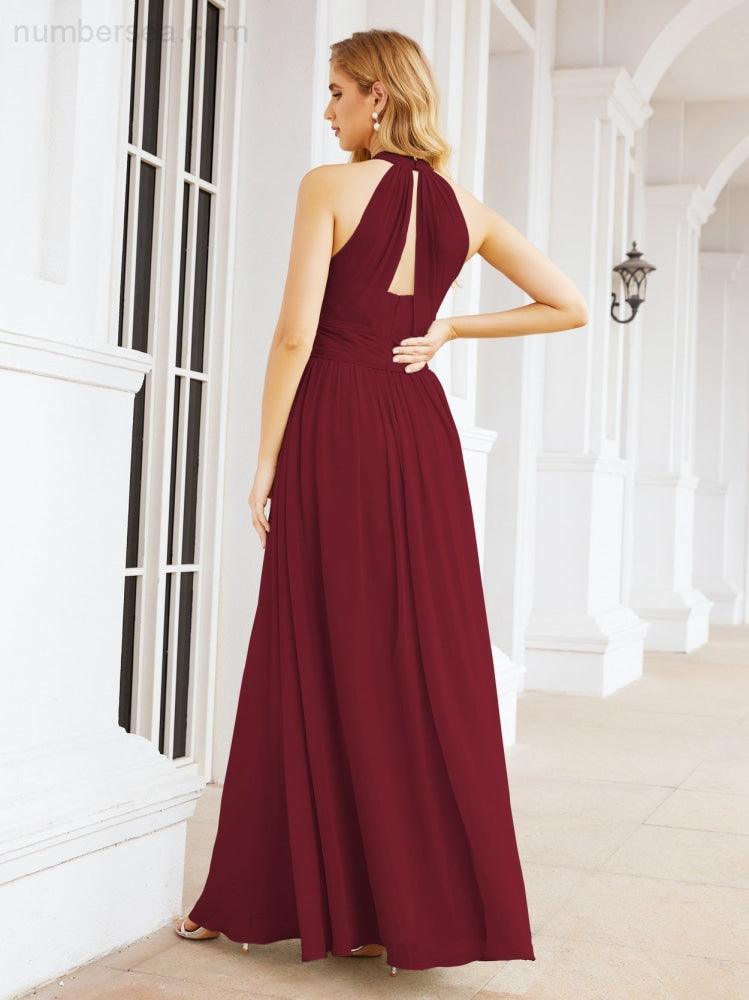 Halter Sleeveless Bridesmaid Dresses Long for Party Wedding Evening 28054