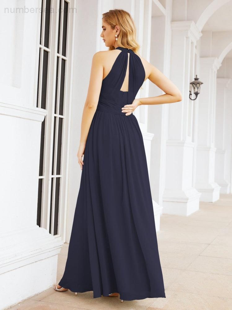 Halter Sleeveless Bridesmaid Dresses Long for Party Wedding Evening 28054