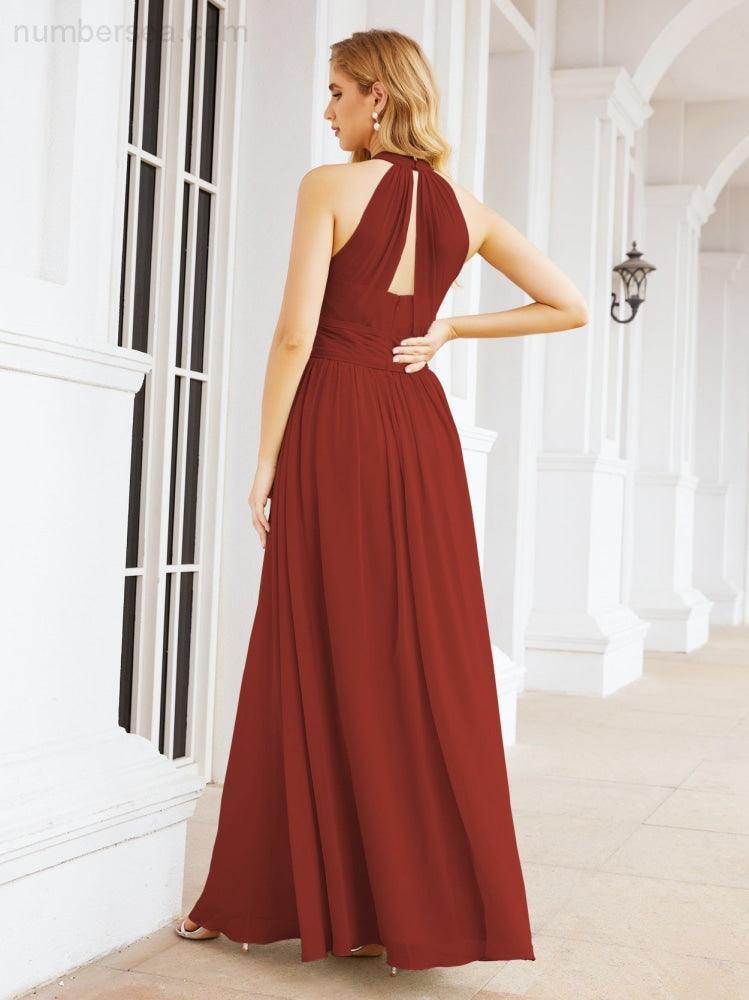 Halter Sleeveless Bridesmaid Dresses Long for Party Wedding Evening 28054