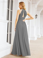 Halter Sleeveless Bridesmaid Dresses Long for Party Wedding Evening 28054