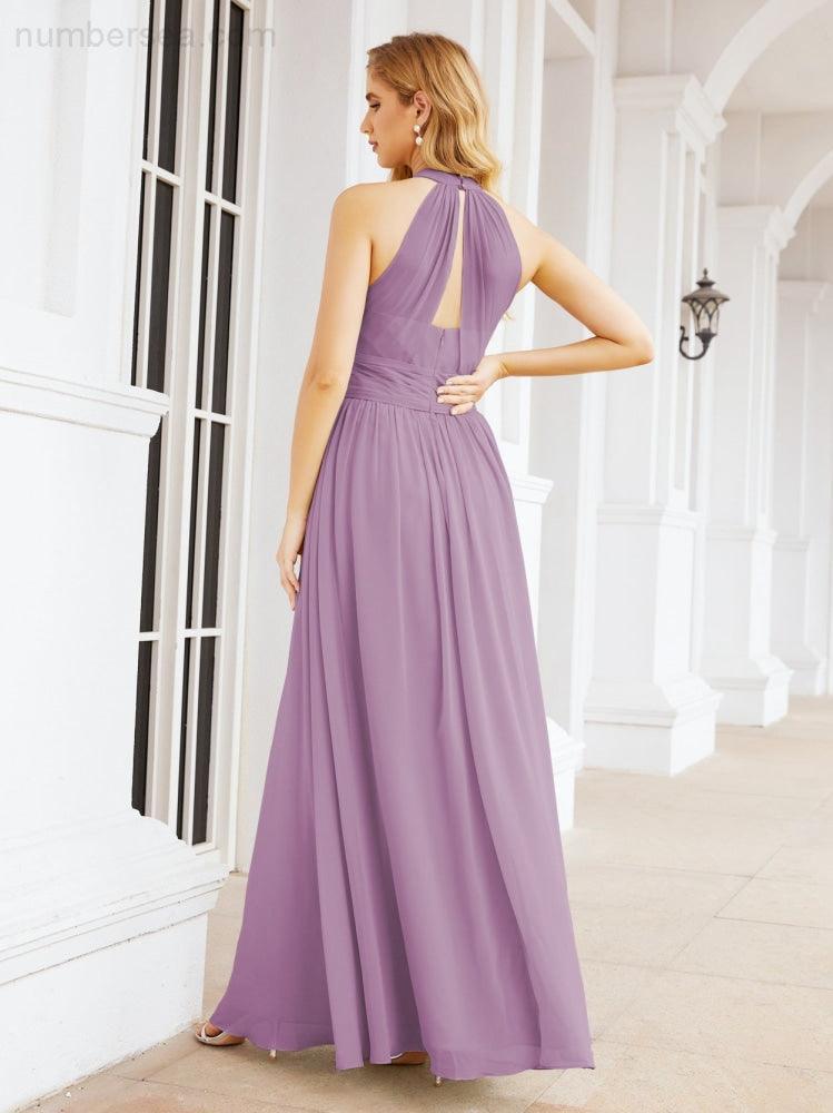 Halter Sleeveless Bridesmaid Dresses Long for Party Wedding Evening 28054