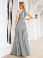 Halter Sleeveless Bridesmaid Dresses Long for Party Wedding Evening 28054