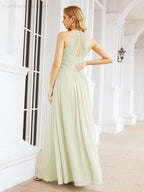 Halter Sleeveless Bridesmaid Dresses Long for Party Wedding Evening 28054