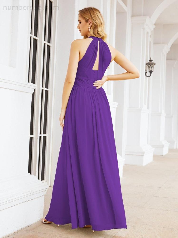 Halter Sleeveless Bridesmaid Dresses Long for Party Wedding Evening 28054