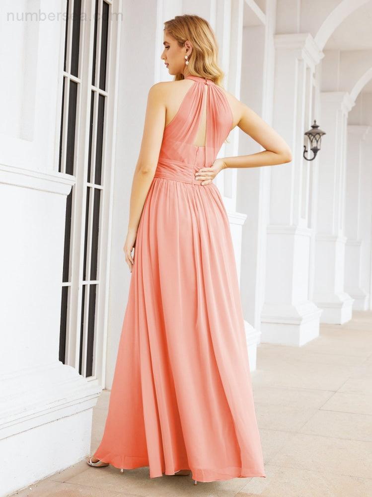 Halter Sleeveless Bridesmaid Dresses Long for Party Wedding Evening 28054
