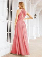 Halter Sleeveless Bridesmaid Dresses Long for Party Wedding Evening 28054