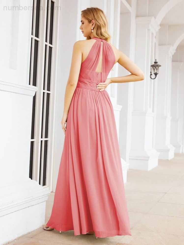 Halter Sleeveless Bridesmaid Dresses Long for Party Wedding Evening 28054