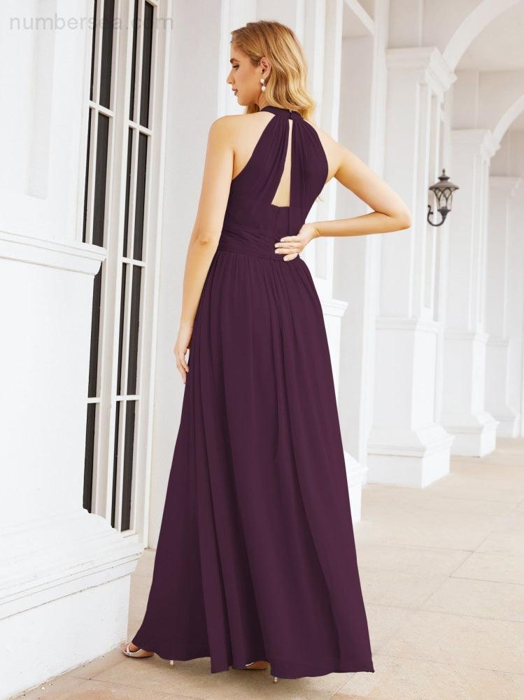 Halter Sleeveless Bridesmaid Dresses Long for Party Wedding Evening 28054