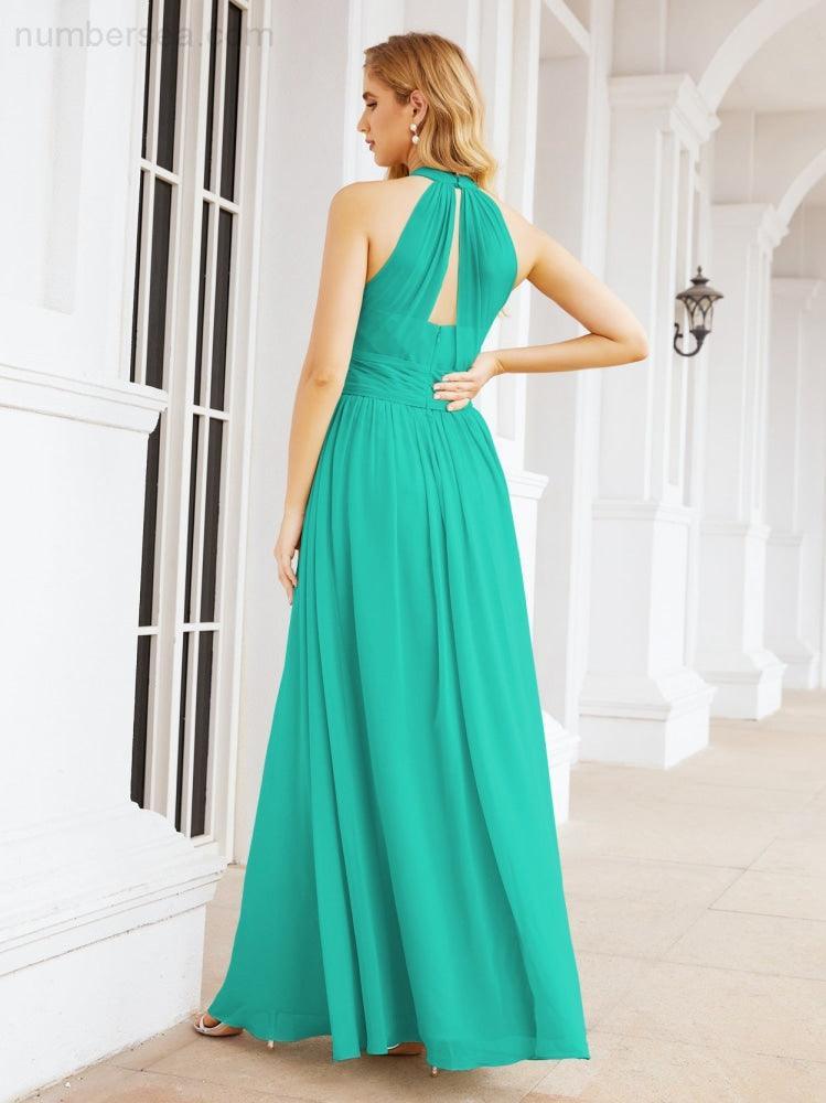 Halter Sleeveless Bridesmaid Dresses Long for Party Wedding Evening 28054
