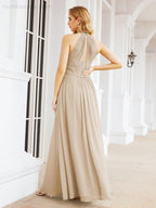 Halter Sleeveless Bridesmaid Dresses Long for Party Wedding Evening 28054