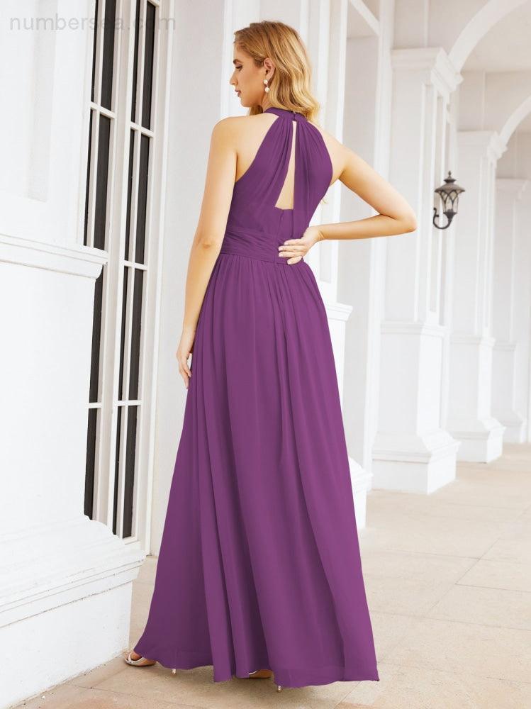 Halter Sleeveless Bridesmaid Dresses Long for Party Wedding Evening 28054