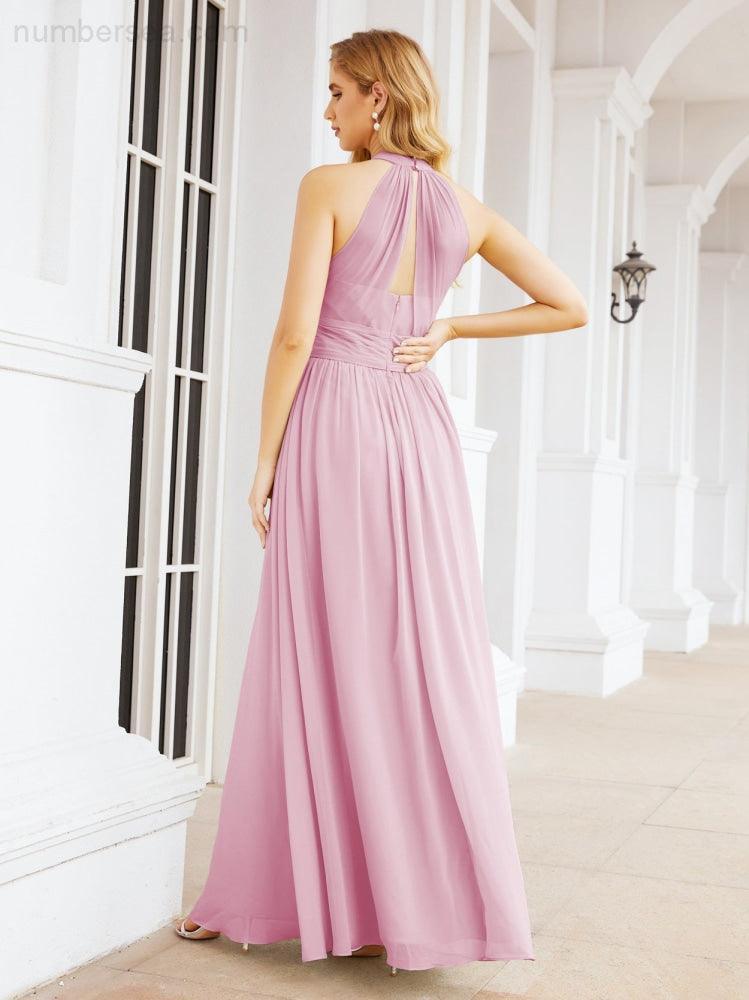 Halter Sleeveless Bridesmaid Dresses Long for Party Wedding Evening 28054