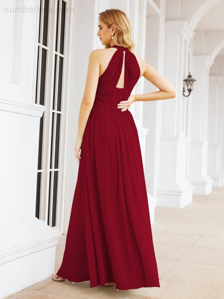 Halter Sleeveless Bridesmaid Dresses Long for Party Wedding Evening 28054
