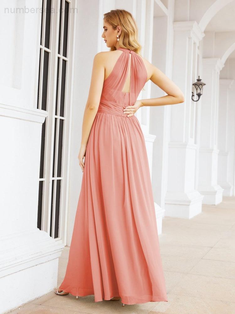 Halter Sleeveless Bridesmaid Dresses Long for Party Wedding Evening 28054