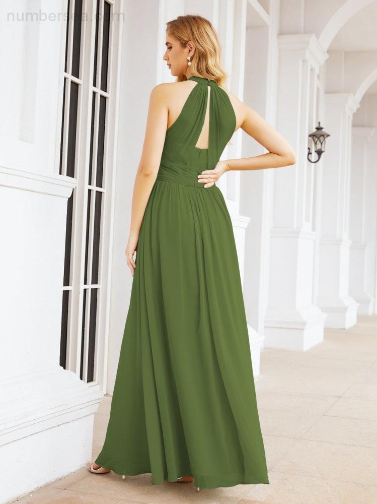 Halter Sleeveless Bridesmaid Dresses Long for Party Wedding Evening 28054