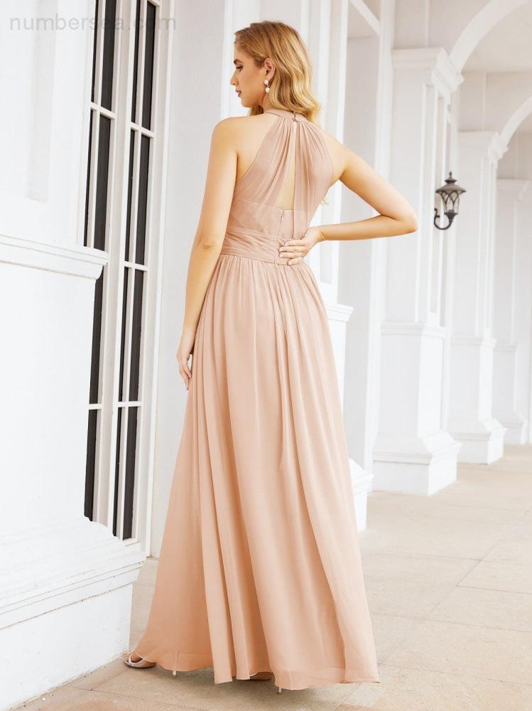 Halter Sleeveless Bridesmaid Dresses Long for Party Wedding Evening 28054